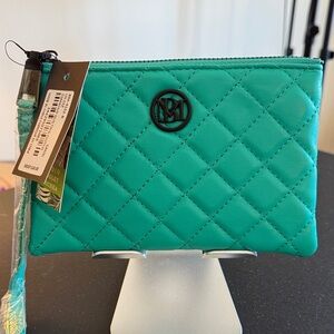 Badgley Mischka Quilted Turquoise Wristlet